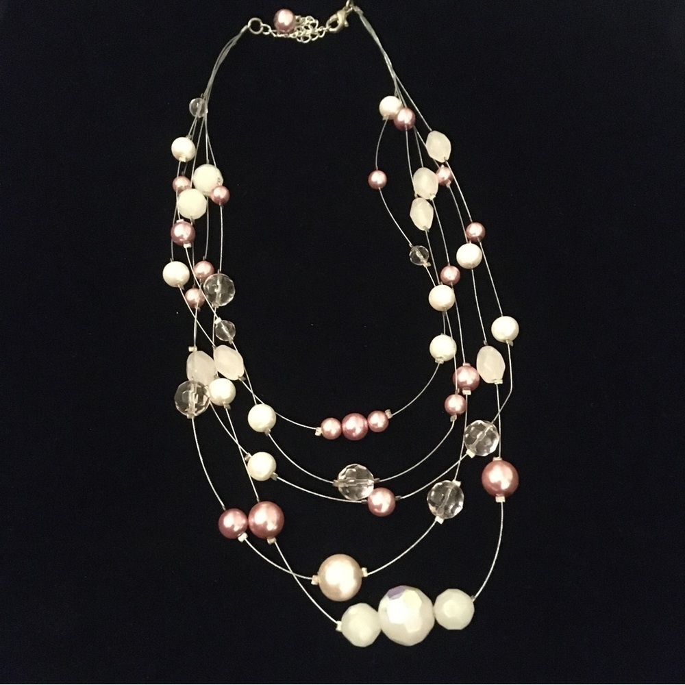 Vintage Pink and White Floating Beads Necklace